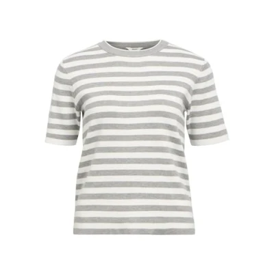 Image of Object Women&#039;s Objester S/S New Knit Pullover Noos Sweater, Light Grey Melange/Stripes: Cloud Dancer, XL