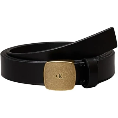Image of Calvin Klein Jeans Casual Plaque Buckle 20MM Belt black/goldcoloured, Women&#039;s, Size: 52, Black/gold coloured