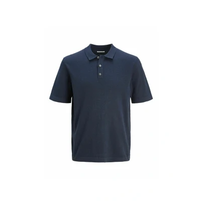 Image of JACK &amp; JONES Men&#039;s Jjeemil Knit Relaxed Polo Ss Sn Shirt, Blazer navy, L