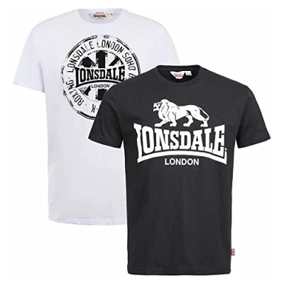 Image of Lonsdale Doppelpack Print Tshirt, Men&#039;s, Size: 4XL, Black white