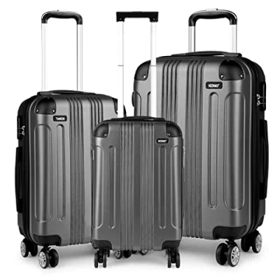Image of Kono Luggage Sets of 3 Piece Lightweight 4 Wheels Hard Sheel ABS Travel Trolley Suitcases, Grey Set, 20&quot;+24&quot;+28&quot;, set