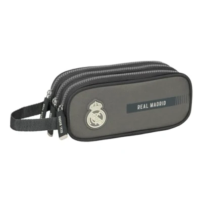 Image of Safta Real Madrid 3rd Team 24/25 Triple Zip Pencil Case, Children&#039;s Ideal for Children from 5 to 14 Years, Comfortable and Versatile, Quality Resistance, 21 x 7 8.5 cm, grey, M,