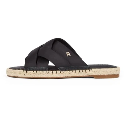 Image of Tommy Hilfiger Women&#039;s Satin Espadrille Mule Fw0fw08502 Flat, Black, 3.5 UK