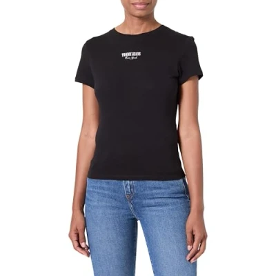 Image of Tommy Jeans SLIM Essential LOGO TEE Basic Tshirt, Women&#039;s, Size: 4, Black