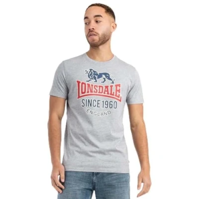 Image of Lonsdale Normale Passform Gonfirth Print Tshirt, Men&#039;s, Size: Medium, Marl grey navy red