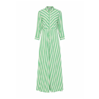 Image of YAS Yassavanna LONG Shirt Dress dress, Women&#039;s, Size: XS, Sandshell stripes bright green