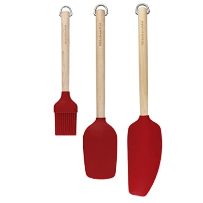 Image of KitchenAid Spatula Set Core Emperor Red Birchwood 3 Piece