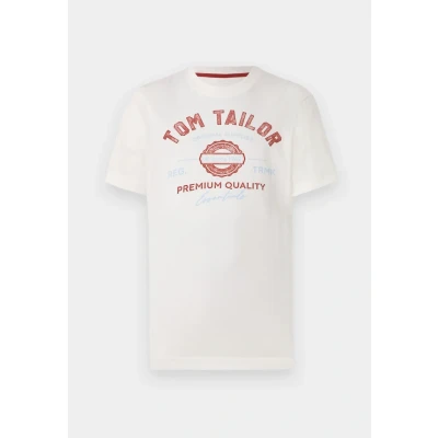 Image of TOM Tailor LOGO TEE Print Tshirt, Men&#039;s, Size: Small, Off white