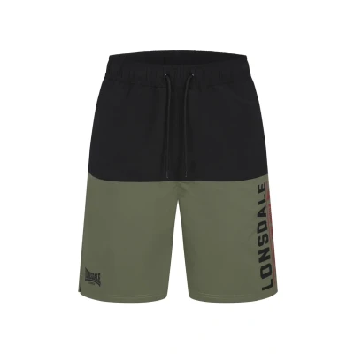 Image of Lonsdale Men&#039;s Hayling Swimming Trunks, Olive/Black/Red, S
