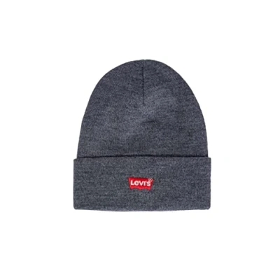 Image of Levi&#039;s Men&#039;s Red Batwing Embroidered Slouchy Beanie, Grey (Regular 55), One Size