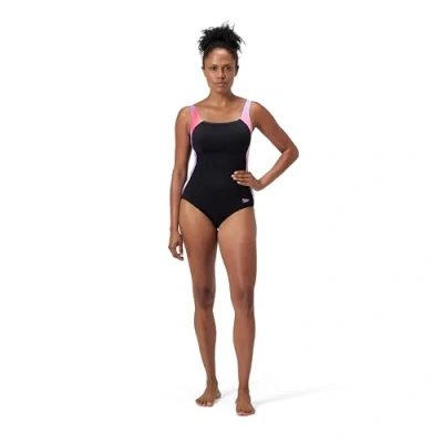 Image of Speedo Womens Shaping Lunalustre Printed Piece Swimsuit, Women&#039;s, Size: 34, Neon violet