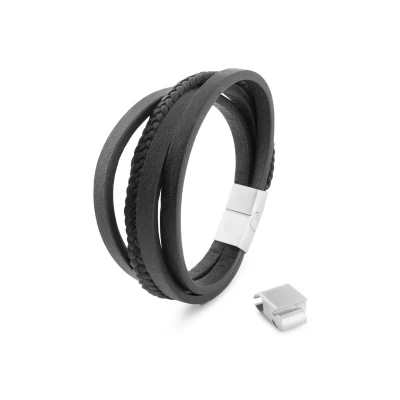 Image of Akitsune Pathfinder Bracelet, Men&#039;s, Size: 6,69&#039;&#039;, Silver/black