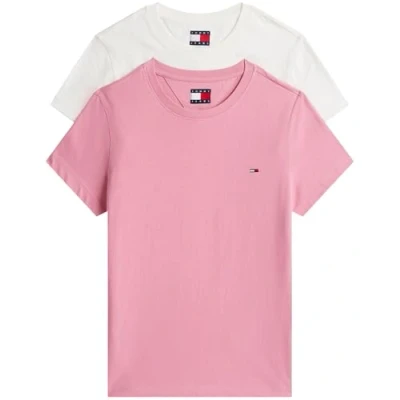 Image of Tommy Jeans C NECK TEE 2 PACK Basic Tshirt, Women&#039;s, Size: 4, Ecru/mystic pink
