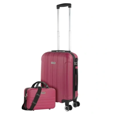 Image of ITACA Rigid Cabin Suitcase Travel Small with Wheels ABS Hand Luggage Case Telescopic Handle Lightweight Combination Lock in 55cm size, Strawberry