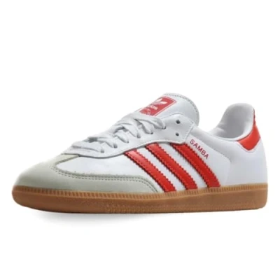 Image of adidas Originals Samba OG Unisex Trainers, Size: 6.5, Footwear white/solar red/off white Leather