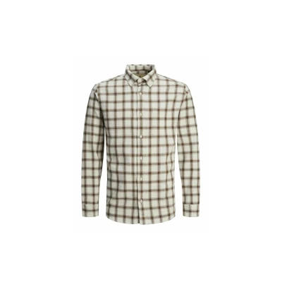 Image of JACK &amp; JONES Men&#039;s Jprblubrook Check Structure Shirt L/S Sn Casual, Cloud Dancer, XS