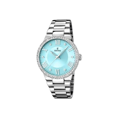 Image of Festina Women Analog Quartz Watch with Stainless Steel Strap F16719/4, Silver Turquoise, Bracelet