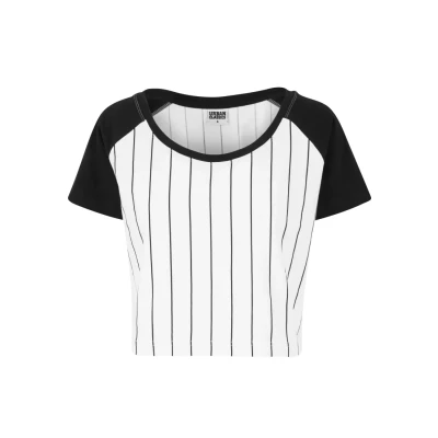 Image of Urban Classics Ladies Cropped Baseball TEE Print Tshirt, Women&#039;s, Size: Medium, White/black