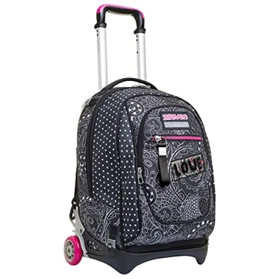 Image of Seven Rolling backpack, NEW TECH YANTRY GIRL Wheeled Book Bag, 3 in 1, Detachable Backpack + Trolley, For Teen, Girls&amp;Boys, School, Sport, Free Time, Laptop Sleeve, Italian Design, black