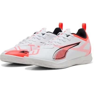 Image of Puma Ultra 5 PLAY IT JR Unisex Indoor football boots for kids, Size: 1, White/black/glowing red Synthetics