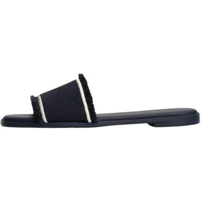 Image of Tommy Hilfiger Women&#039;s Fringe Canvas Flat Sandal Fw0fw08908, Blue Space Blue, 6 UK