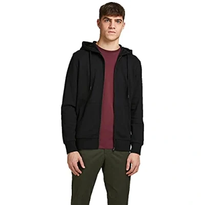 Image of JACK &amp; JONES Men&#039;s Jjebasic Sweat Zip Hood Noos Sweatshirt, Black, XL