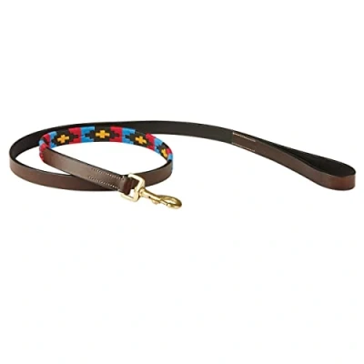 Image of WeatherBeeta Polo Leather Dog Lead, Cowdray Brown/Pink/Blue/Yellow, Medium