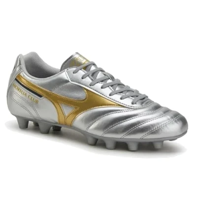 Image of Mizuno Morelia II CLUB Moulded stud football boots, Men&#039;s, Size: 42.5, Galaxy silver/gold shoes