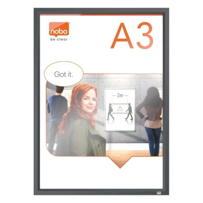 Image of Nobo A3 Picture Frame with Clip Frame, Information Wall Mounting, Continuous Corner Notice Mitered Corners, Folding Impression Pro Series, Black, 1915581