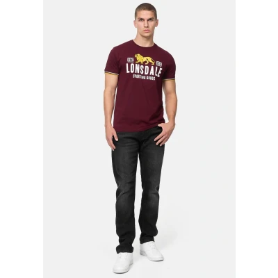 Image of Lonsdale Normale Passform Blagh Print Tshirt, Men&#039;s, Size: Large, Oxblood yellow white