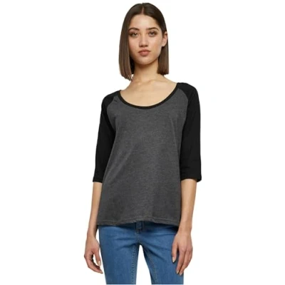 Image of Urban Classics Ladies 3/4 Contrast Raglan TEE Print Tshirt, Women&#039;s, Size: Medium, Charcoal/black