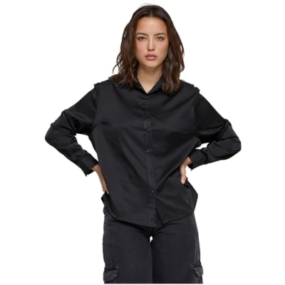 Image of Urban Classics Women&#039;s Ladies Satin Shirt, Black, XL