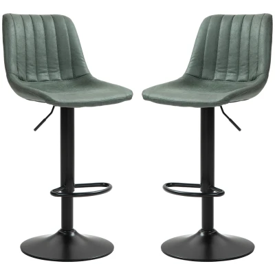 Image of HOMCOM Adjustable Bar Stools Set of 2 Counter Height Barstools Dining Chairs 360 Swivel with Footrest for Home Pub, Green