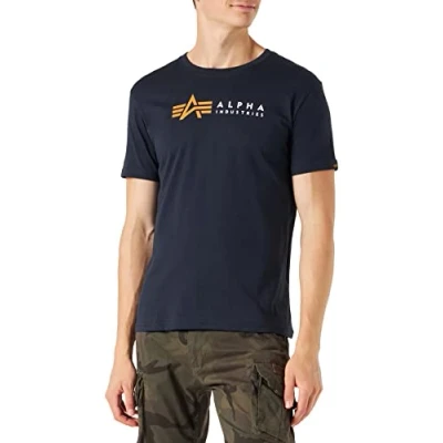 Image of Alpha Industries Label Print Tshirt, Men&#039;s, Size: Small, Blue