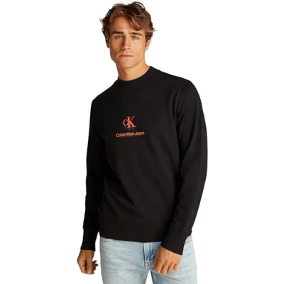 Image of Calvin Klein Jeans Shadow LOGO CREW NECK Sweatshirt, Men&#039;s, Size: XS, Black