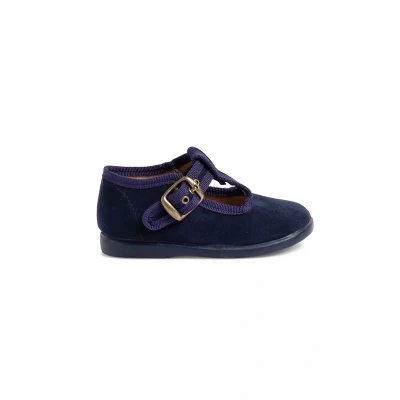 Image of Pisamonas Boys Faux Suede T Bar Shoes Size 6 Color Dark Blue