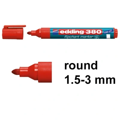 Image of edding 380 flipchart marker red box of 10 round nib 1.5 3 mm for writing, drawing and marking on paper does not bleed through dry out