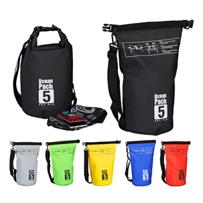 Image of Relaxdays Dry Bag, 5L, Waterproof Ocean Backpack, Ultralight Gear for Kayaks, Boating, Skiing, Sailing; Black