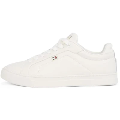 Image of Tommy Hilfiger Womens ICON Court FLAG Trainers, Women&#039;s, Size: 7.5, Ivory petal Leather