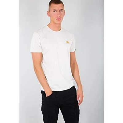 Image of Alpha Industries Basic Small LOGO Tshirt, Men&#039;s, Size: Medium, Vintage white