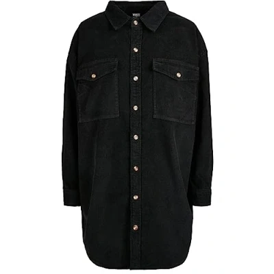 Image of Urban Classics Ladies LONG Corduroy Overshirt Buttondown blouse, Women&#039;s, Size: XXL, Black