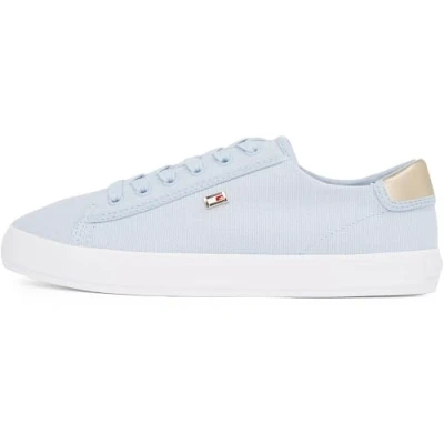 Image of Tommy Hilfiger Women&#039;s Vulc Canvas Lace Up Sneaker Fw0fw08647 Low Top, Blue Breezy Blue, 6.5 UK