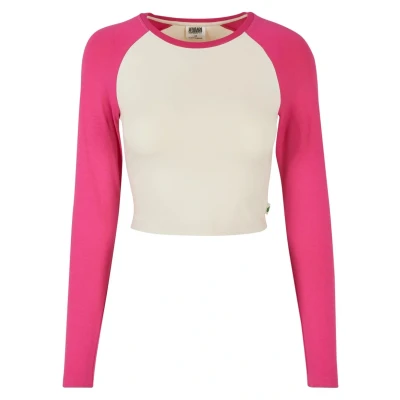 Image of Urban Classics Women&#039;s Ladies Organic Cropped Retro Baseball Longsleeve T Shirt, Whitesand/Hibiscus Pink, 5XL