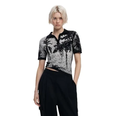 Image of Desigual Women&#039;s Ts_Tropical Hawaii_lacroi T Shirt, Black/White, M