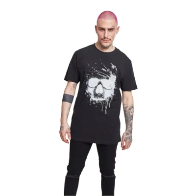 Image of Mister Tee Men&#039;s Waterpaint Skull T Shirt, Black, S