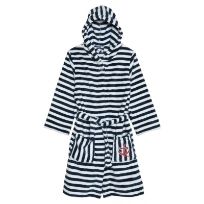 Image of Playshoes Ringel Maritim Dressing gown for kids, Size: 13 14y, White/dark blue