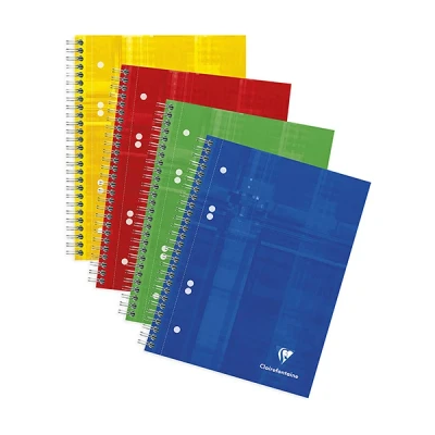 Image of Clairefontaine Ref 8572C Wire bound Notebook (80 Sheets) A5+ Size, Squared Ruling, 90gsm Brushed Vellum Paper, Laminated Card Cover Assorted Colours (Pack of 5)