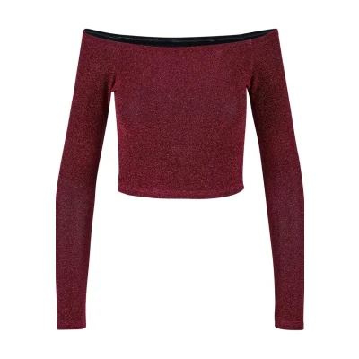 Image of Urban Classics OFF Shoulder Glitter Long sleeved top, Women&#039;s, Size: 3XL, Burgundy