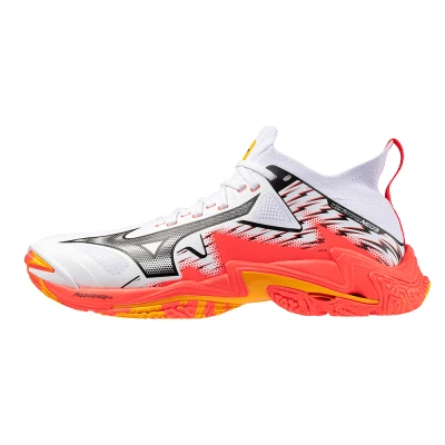 Image of Mizuno WAVE LIGHTNING NEO 3 Volleyball Shoes White/Fiery Coral 2/Citrus Women/Men Size 9,5