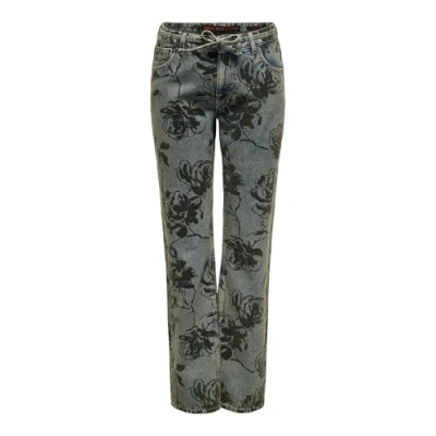 Image of ONLY Onlmott Floral BELT Straight leg jeans, Women&#039;s, Size: 29x32, Medium blue denim